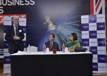 (R-L) Mrs Monika Modi, Director, Cadila Pharmaceuticals Ltd, Mr Oliver Letwin, Minister of State at the Cabinet Office, UK, and Prof Anthony Coates, Chief Scientific Officer, Helperby Therapeutics, at the signing ceremony between Cadila Pharma and Helperb