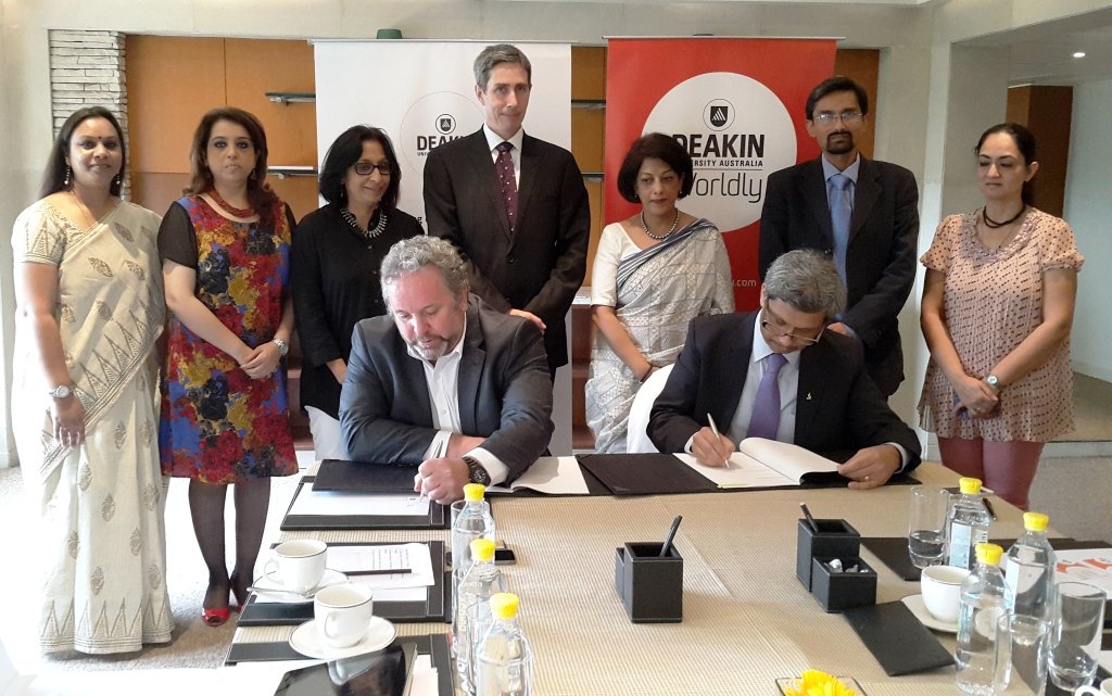 (L-R) Dr Peter Hodgson, pro vice-chancellor (strategic partnerships) and Dr Sandeep Budhiraja, clinical director and director of Institute of Internal Medicine, Max Healthcare signing the agreement in New Delhi