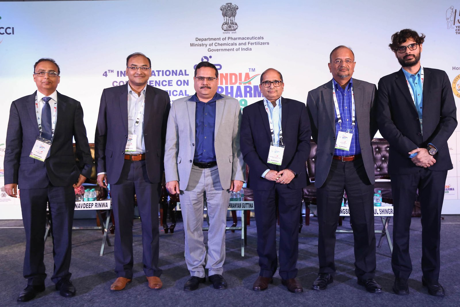 (L-R)- Dr Vivek Ahuja, Debashish Banerjee, Navdeep Rinwa, Dr Subrahmanyam Gutina, Dileep Mangsuli and Rahul Shingrani in a joint session, at the Medical Devices and Indian Pharma Conference, 2019
