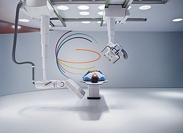 The two ceiling-mounted arms on Multitom Rax can be moved into position automatically using robotic technology (Photo courtesy: Siemens Healthcare)