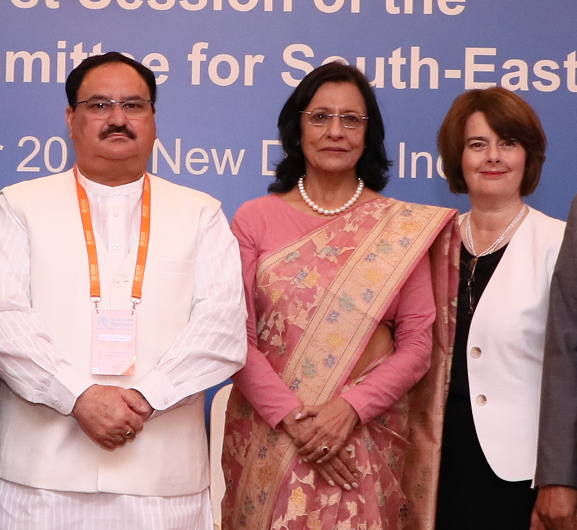 (L-R- J P Nadda, Minister of Health and Family Welfare, India; Dr Poonam Khetrapal Singh, Regional Director WHO South-East Asia; Jane Elizabeth Ellison WHO Deputy Director General)