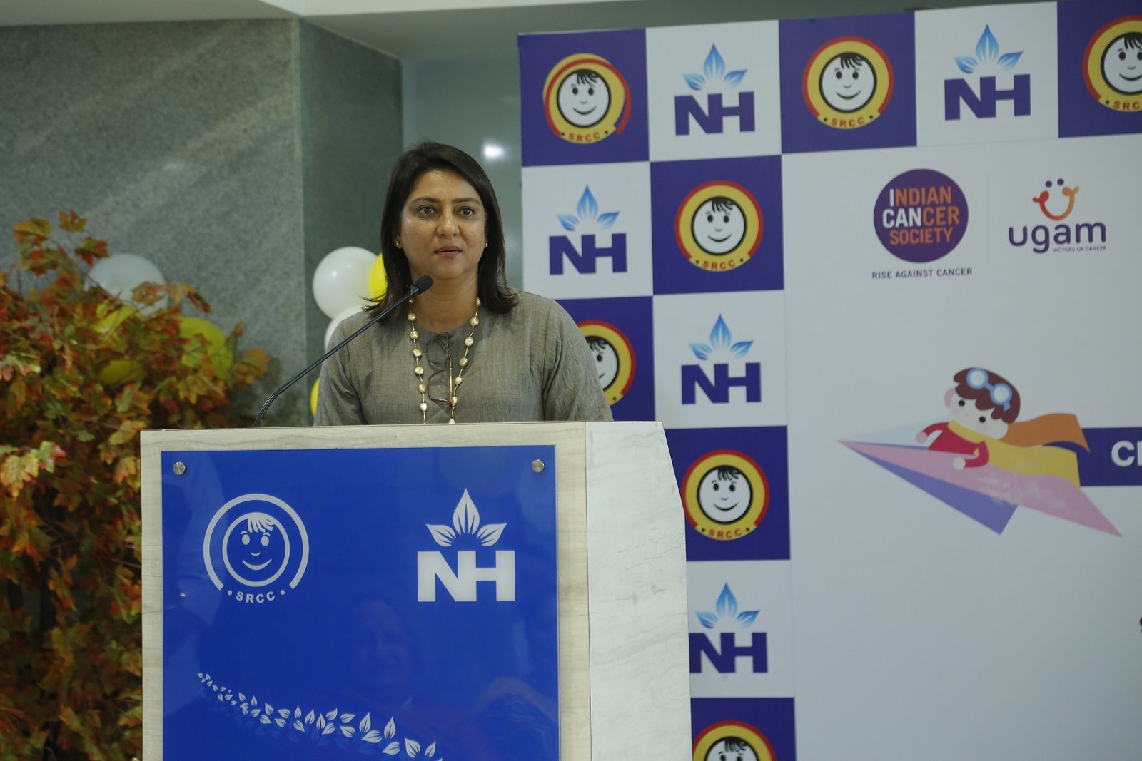 Ms. Priya Dutt Roncon, Ex-Member of Parliament addressing the guests at the International Childhood Cancer Day celebrations at the SRCC Children’s Hospital, managed by Narayana Health.