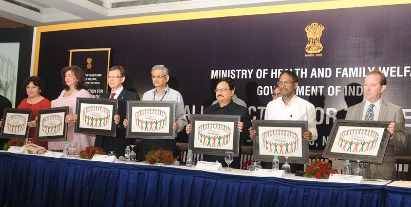 Union health minister, Mr Jagat Prakash Nadda (2nd from Right) launching the Call to Action for TB free India, in New Delhi on April 23, 2015. The secretary, ministry of health and family welfare, Mr BP Sharma, the DGHS, Dr Jagdish Prasad are also seen