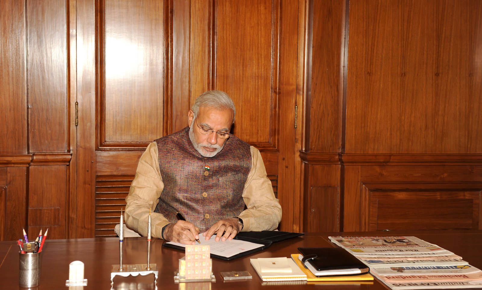 High Expectations! The prime minister of India, Mr Narendra Modi taking charge of his office on May 27, 2014.