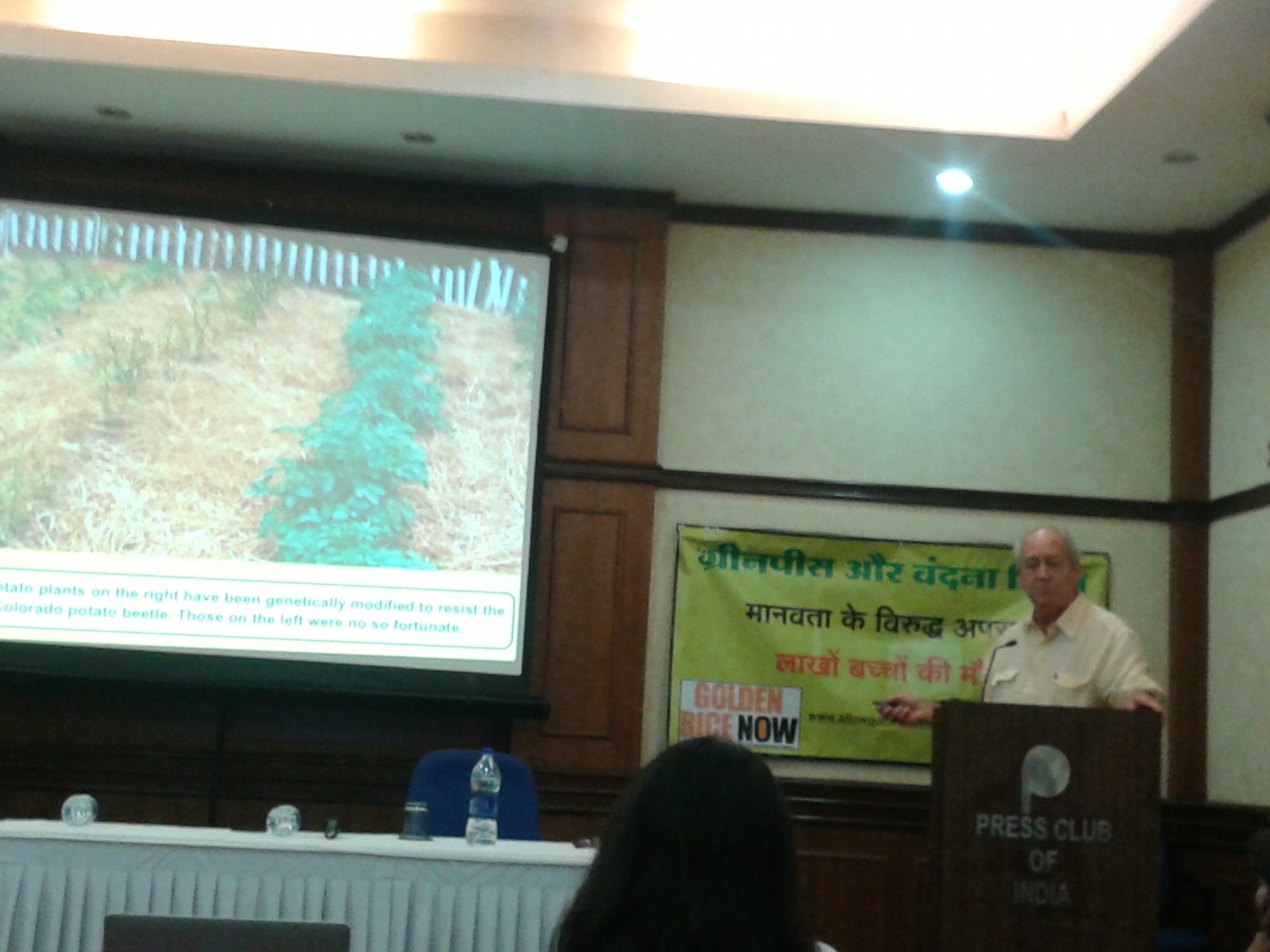 Dr Patrick Moore, former Greenpeace activist explaining the importance of Golden Rice in Indian context on March 16, 2015 at Delhi 