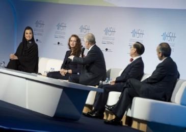 Her Highness Sheikha Moza bint Nasser with HRH Princess Lalla Salma, HRH the Duke of York, Donald Tsang, and Lord Darzi of Denham at the opening of the World Innovation Summit for Health (WISH).