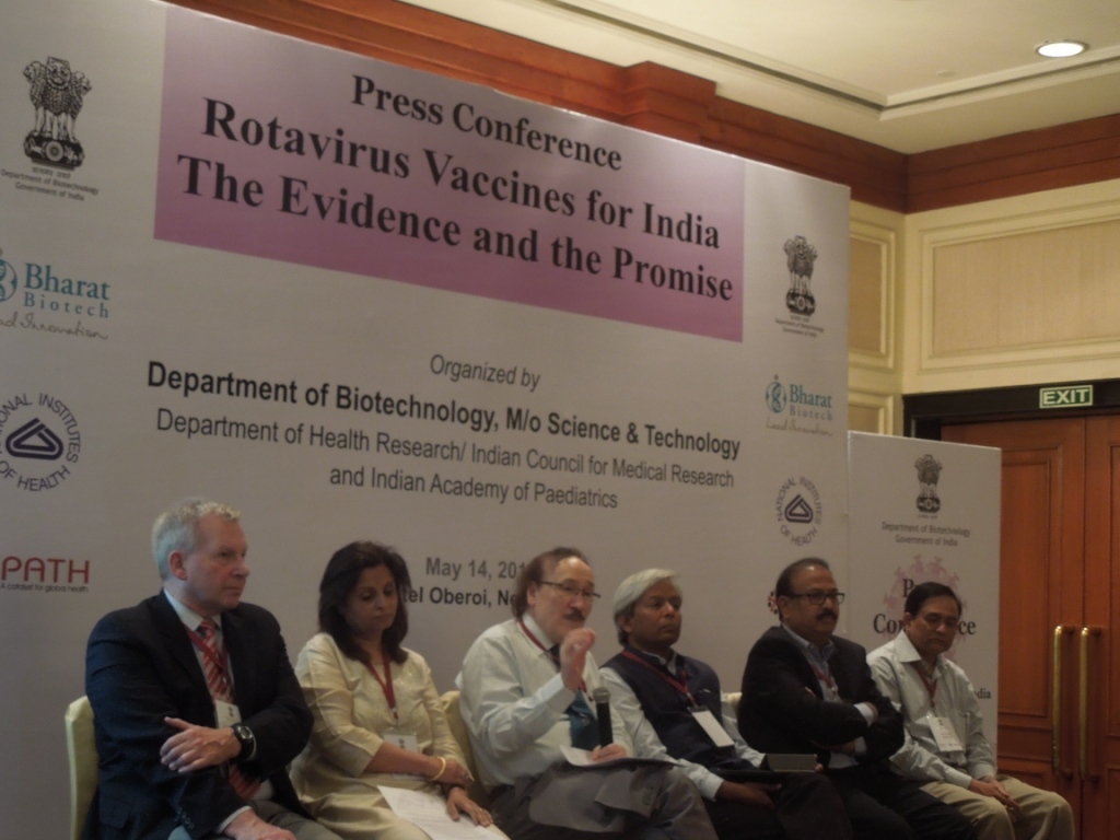 (L to R) Dr John Boslego, PATH's Vaccine Development Program, Dr Nita Bhandari, Society for Applied Studies , Dr Maharaj Kishan Bhan, former secretary, Department of Biotechnology, Dr K VijayRaghavan, secretary, Department of Biotechnology, Dr Krishna M E