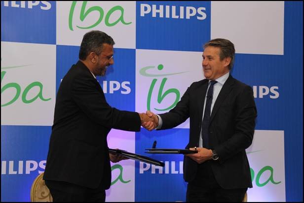 Mr Sameer Garde, president, Philips Healthcare with Mr Olivier Legrain, CEO, IBA on June 12, 2015.