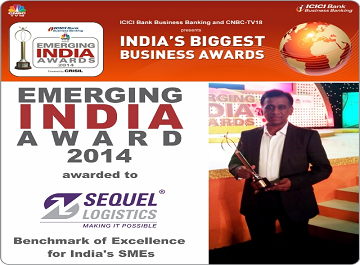 Mr Rajkumar, Founder Director and COO, Sequel Logistics at the EMERGING INDIA Award Function in Mumbai