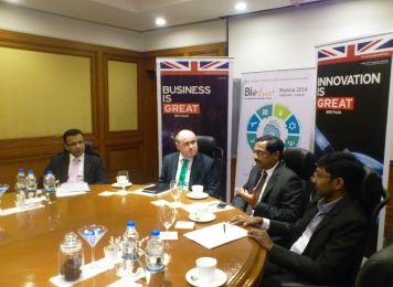 (Second from left) Mr Andrew McAllister, British Deputy High Commissioner, Mr K Pradeep Chandra, Principal Secretary, Dept of Industries, Govt of AP and Â Mr  Shakthi M Nagappan, CEO, BioAsia during the announcement of UK as the principal country partner 