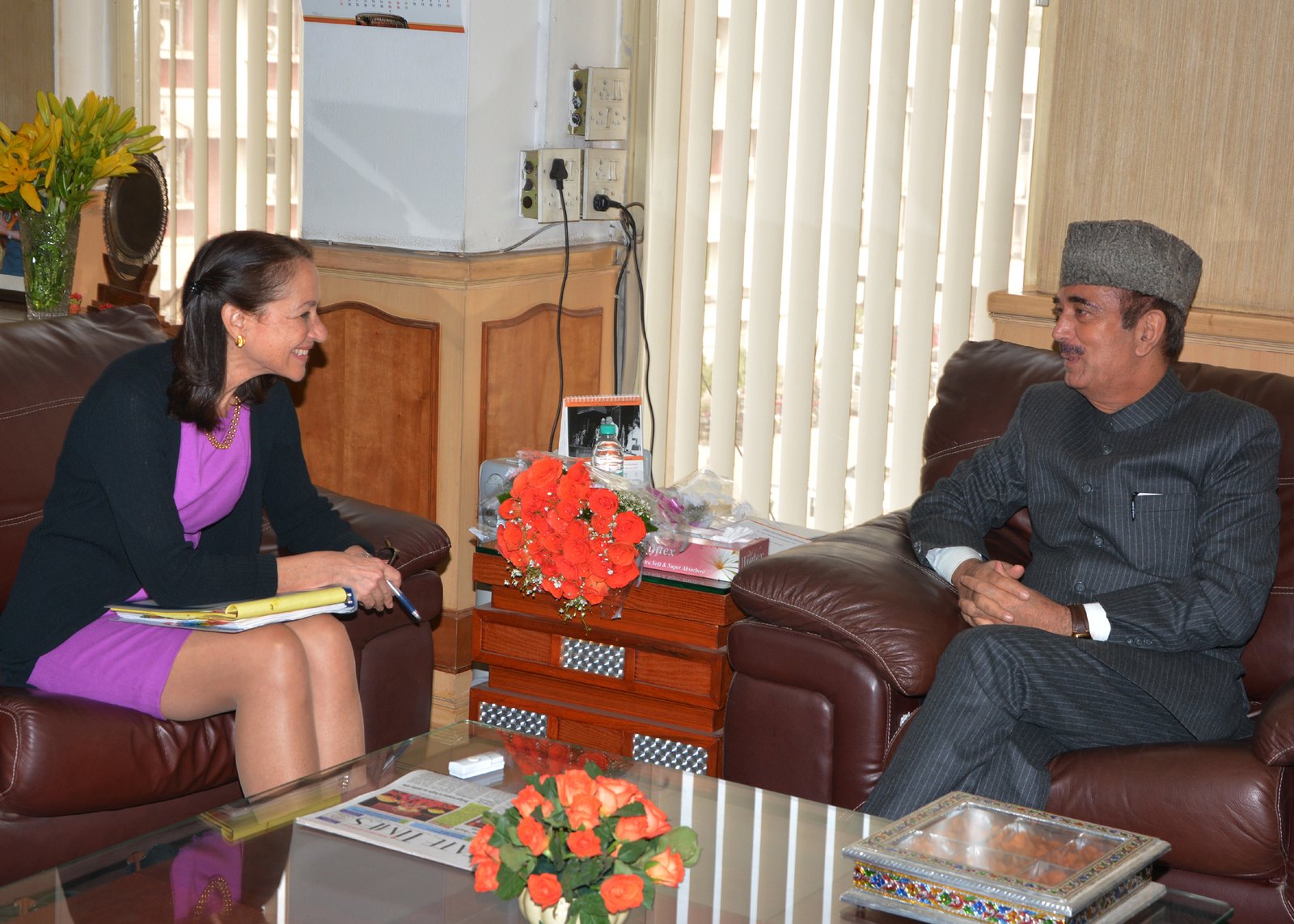 The union minister for health, Mr Ghulam Nabi Azad meeting the commissioner, U.S. Food and Drug Administration (USFDA), Ms Margaret A. Hamburg, in New Delhi on February 10, 2014.
